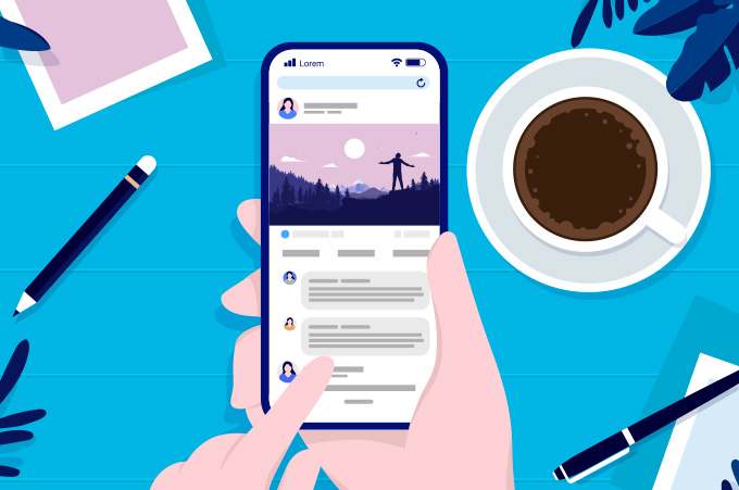 Ilustracin de Chica Haciendo Scroll en Facebook Desde su Telfono