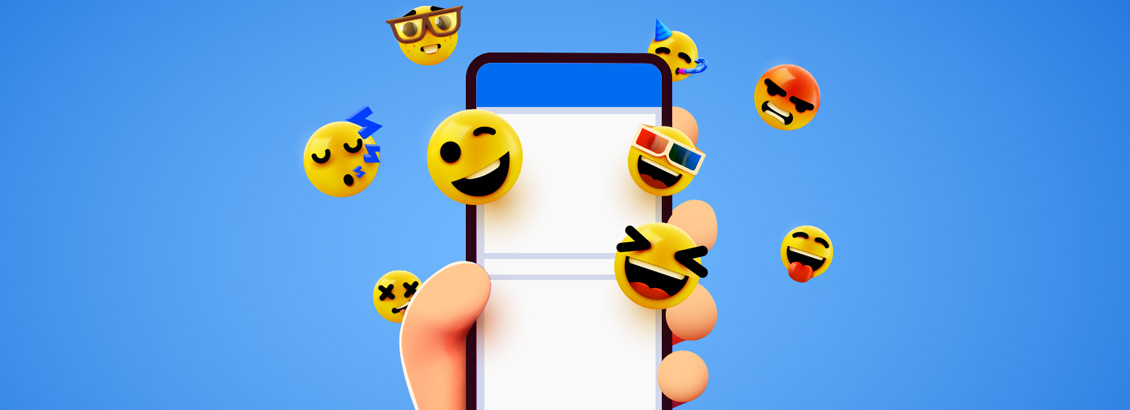 Ilustración de Persona Sosteniendo Teléfono con Soundmojis Sobresaliendo de Él