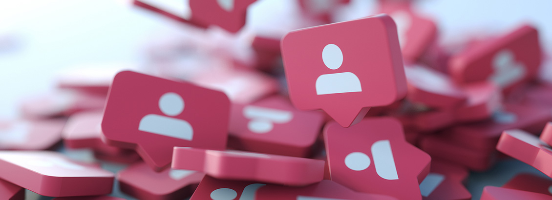 Ilustracin con conos de Followers de Instagram Cayendo en una Pila