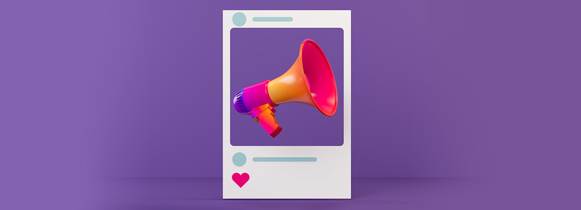 Publicación de Instagram con Megáfono para Simbolizar el Uso de Publicidad en los Reels