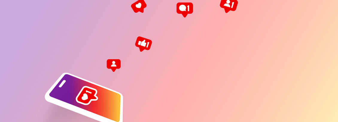 Ilustración de Pantalla de Smartphone con Íconos de Like Comment Share de Instagram Sobresaliendo