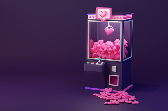 Ilustracin de Mquina de Garra Llena de Corazones de Likes