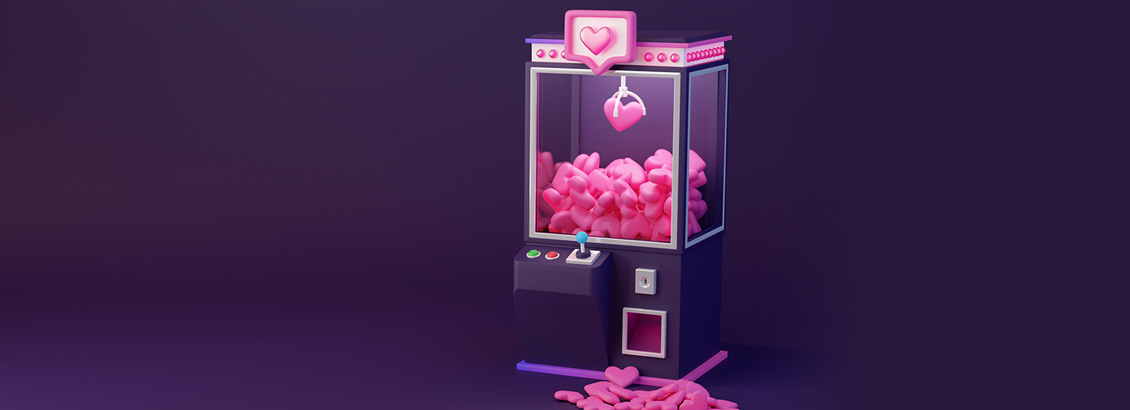 Ilustración de Máquina de Garra Llena de Corazones de Likes