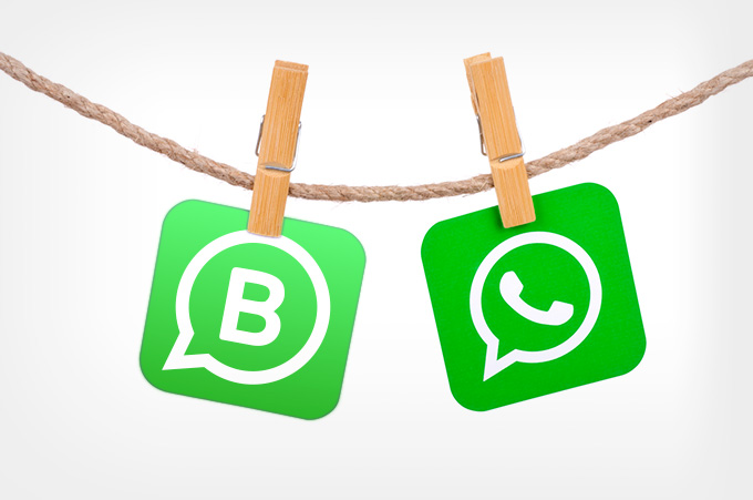 conos de WhatsApp y WhatsApp Business Colgando de Tendedero