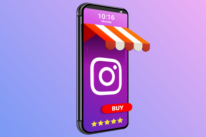 Ilustracin de Smartphone con Accesorios de Tienda y Logo de Instagram en Pantalla