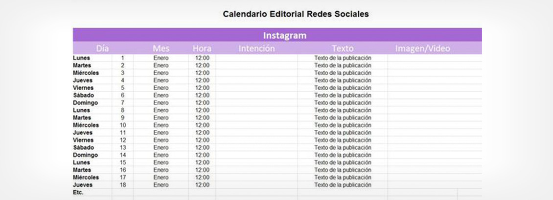 Plantilla Calendario Editorial de Instagram