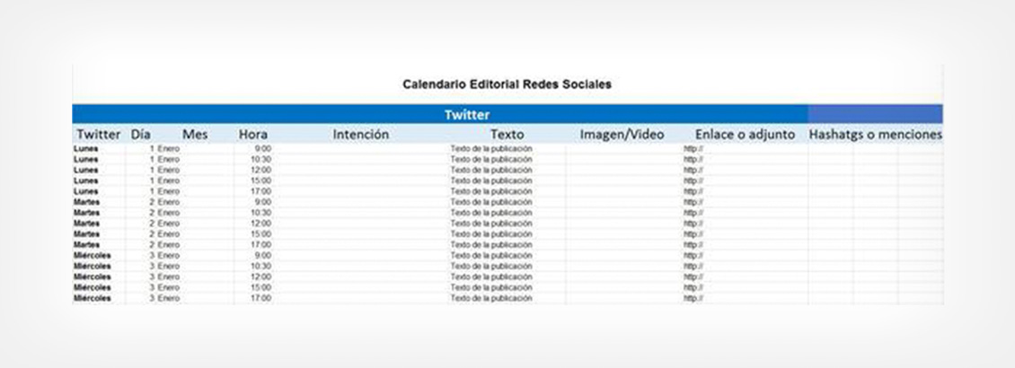 Plantilla Calendario Editorial de Twitter