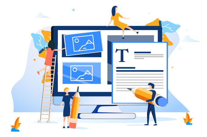 Ilustraciones de Personas en Miniatura Construyendo una Landing Page Sobre Pantalla