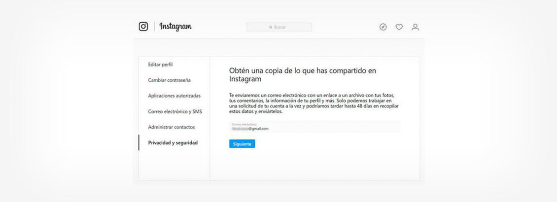 Captura de Pgina de Privacidad y Seguridad de Instagram