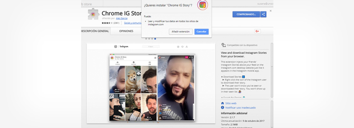 Capturas de la Extensin Chrome IG Story