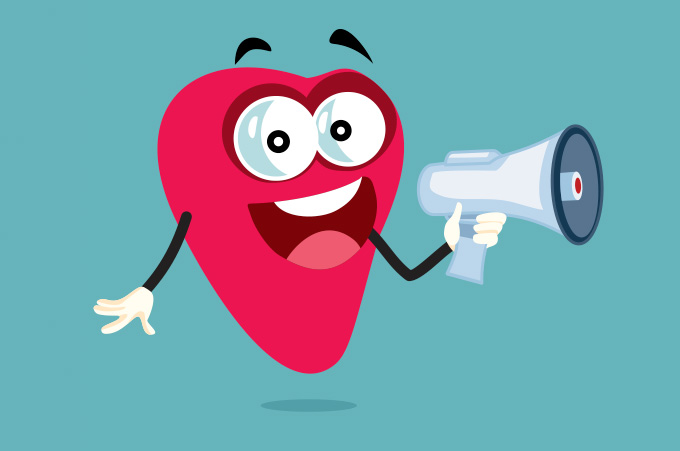 Ilustracin de Personaje de Corazn Sosteniendo Megfono