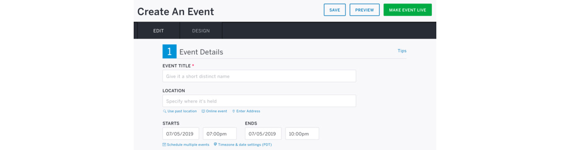 Captura de Página de Creación de Evento en Eventbrite