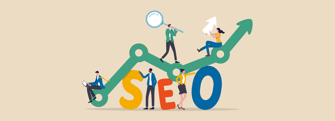 Ilustración Distintiva de Personas Construyendo el SEO