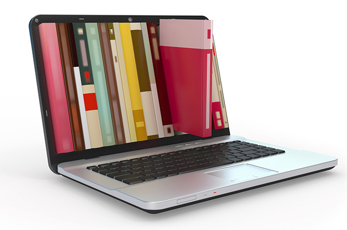 Ilustracin de Librera Virtual Mostrndose en Pantalla de Laptop