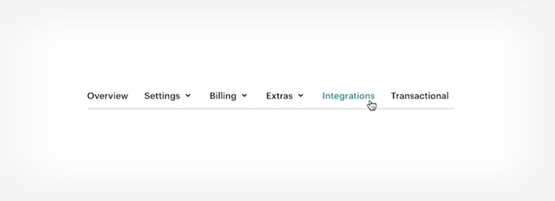 Barra de Opciones de MailChimp con Flecha Apuntando la Sección Integrations