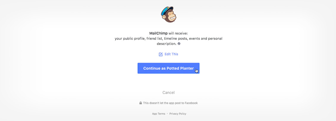 Página de Permisos de MailChimp