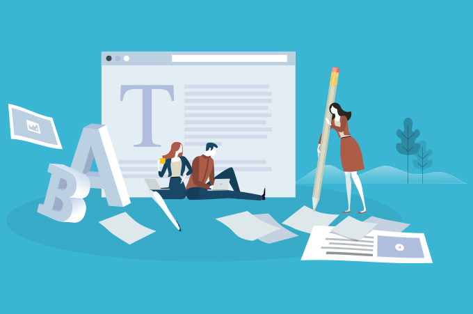 Ilustracin de Personas Produciendo Contenido Tanto en Laptop Como en Papel