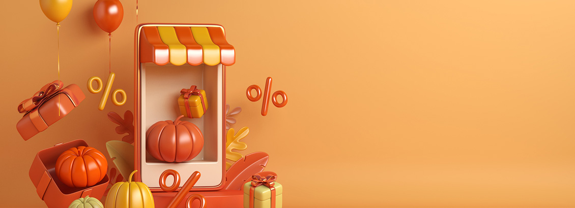 Ilustracin 3D de Calabazas, Regalos y Globos con Motivo de Halloween