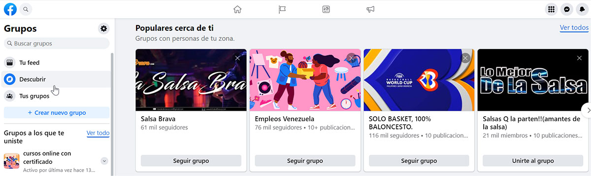 Descubrir grupos de Facebook
