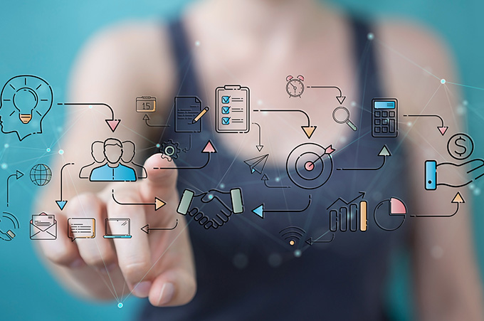 Dedo Sealando Grfico de Estrategia de Mercadeo en Linkedin