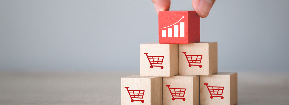 Torre de Cubos con Signo de Ecommerce que Representa Ventas en Instagram