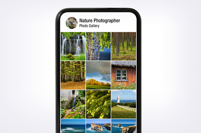 Smartphone Muestra Galera de Fotos con Paisajes Naturales