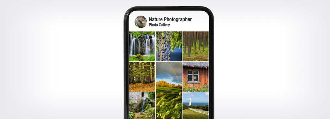 Smartphone Muestra Galera de Fotos con Paisajes Naturales